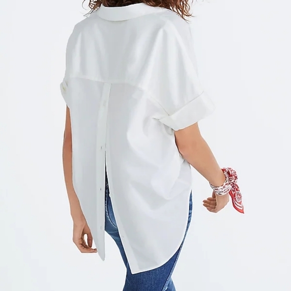 Madewell White Courier Button-Back Modal Blend Boxy Shirt Preppy Essential - Picture 4 of 11